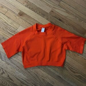 Fabletics Red Fitted Short Sleeve Crop Top Size XL High Neckline